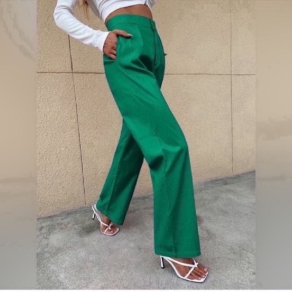 Solid High Rise Straight Leg Pants - image 3